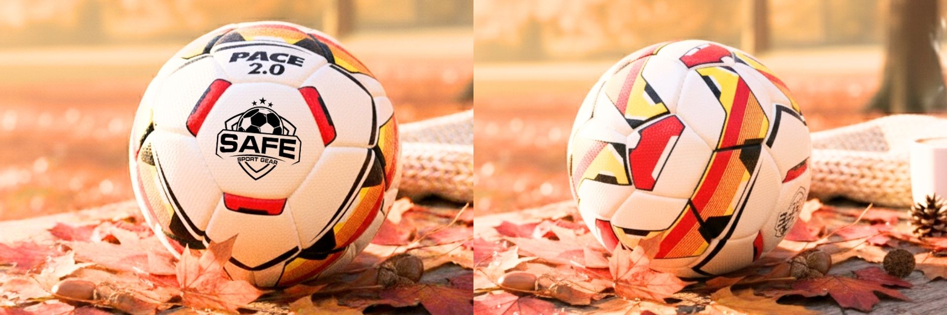 Pace 2.0 Football on autumn leaves with warm sunlight and cozy background