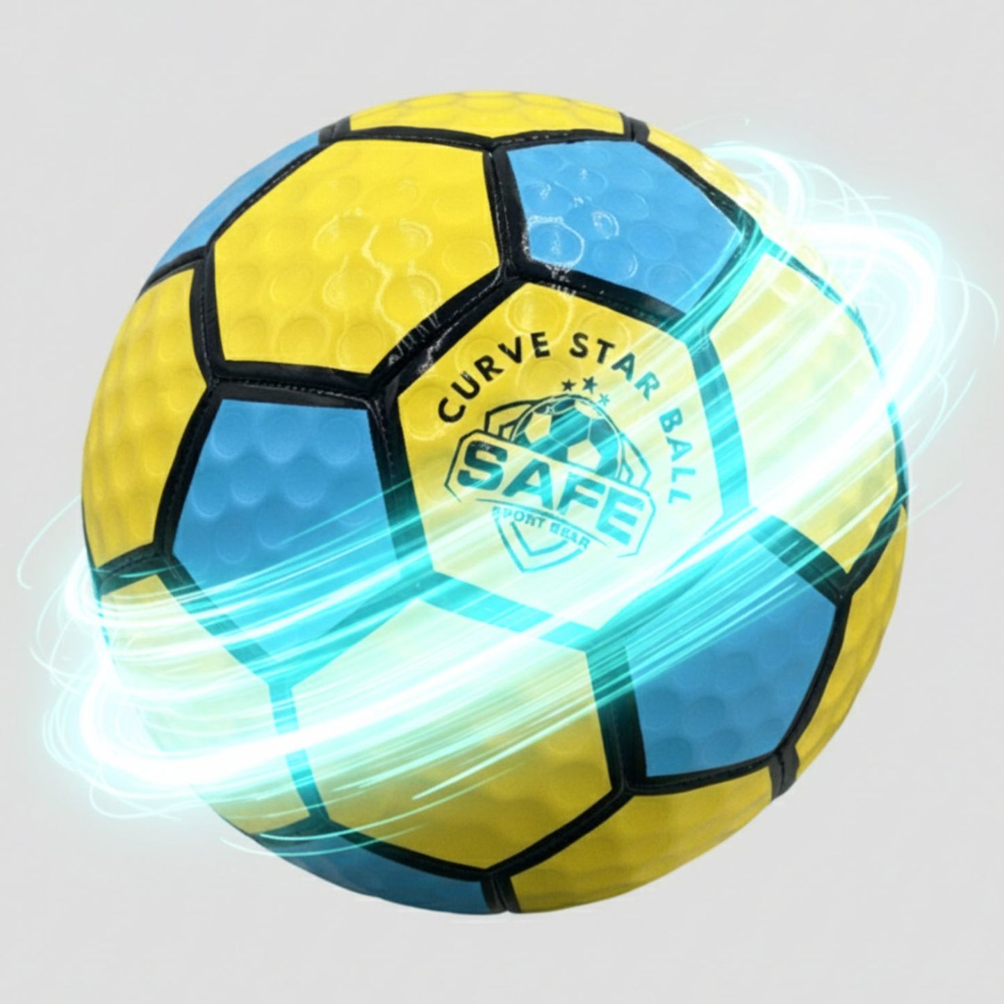 Curve Star Swerve Football by SAFE Sport Gear, with motion effect on a white background.