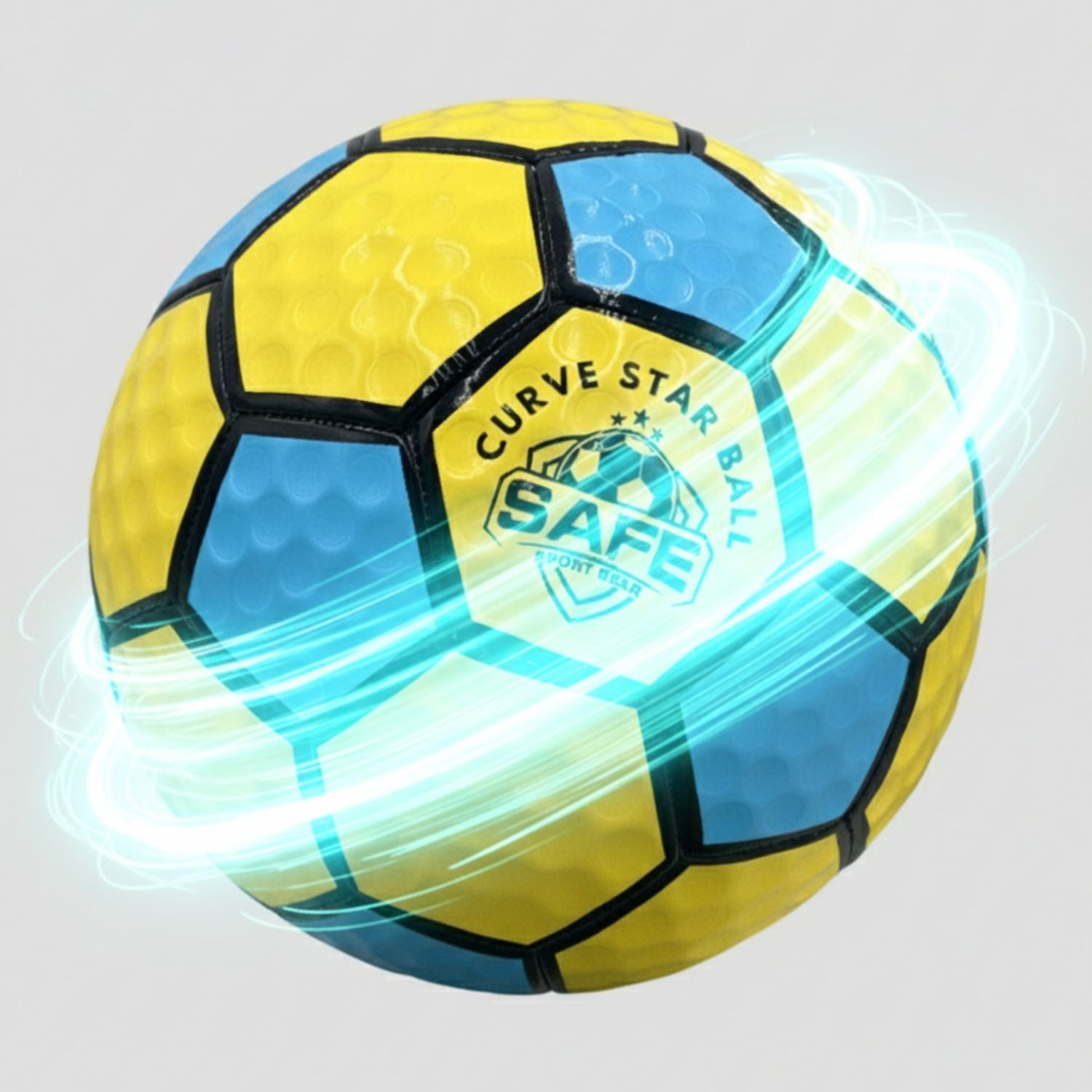 Curve Star Swerve Football by SAFE Sport Gear, with motion effect on a white background.