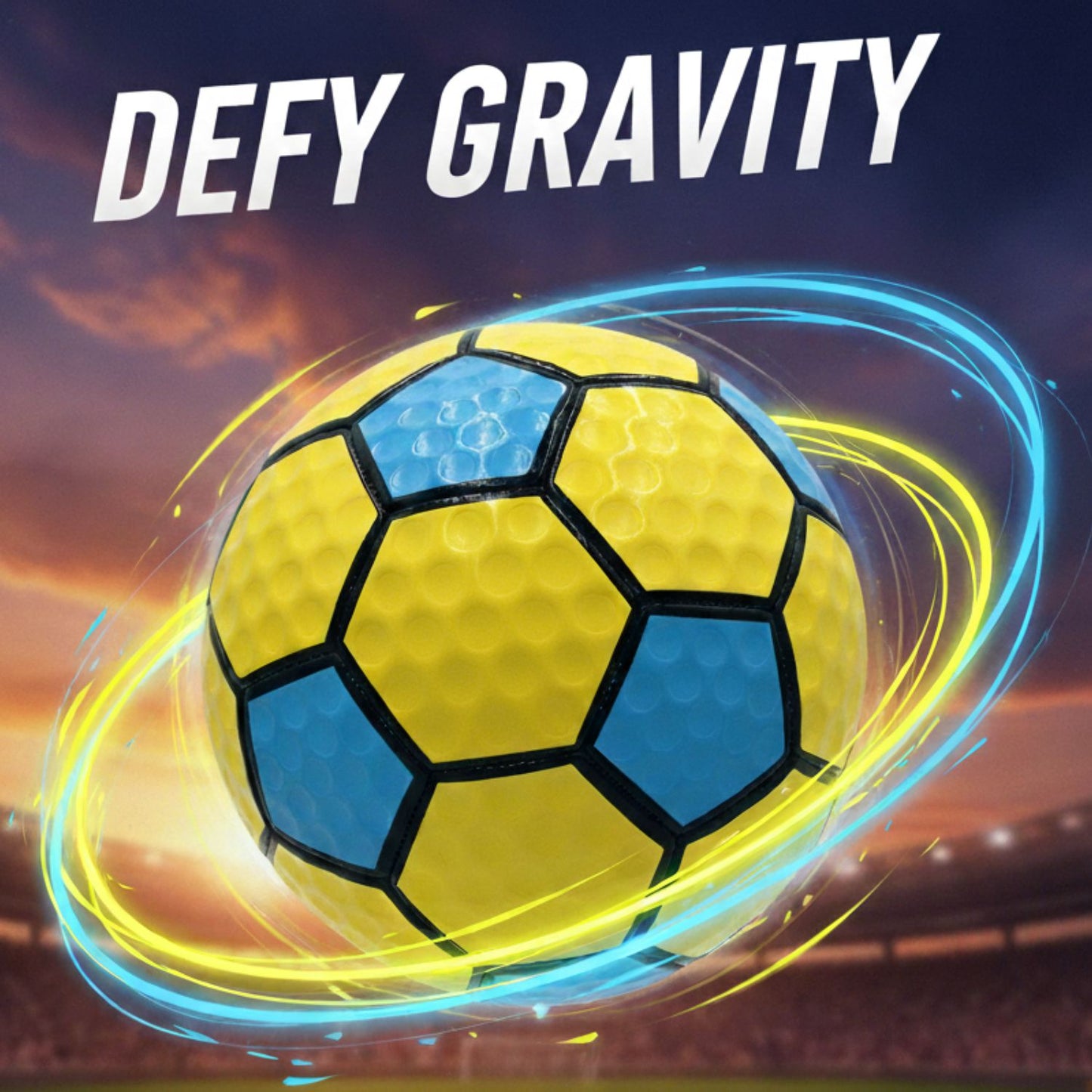 Curve Star Swerve Football with Defy Gravity text in colorful sky