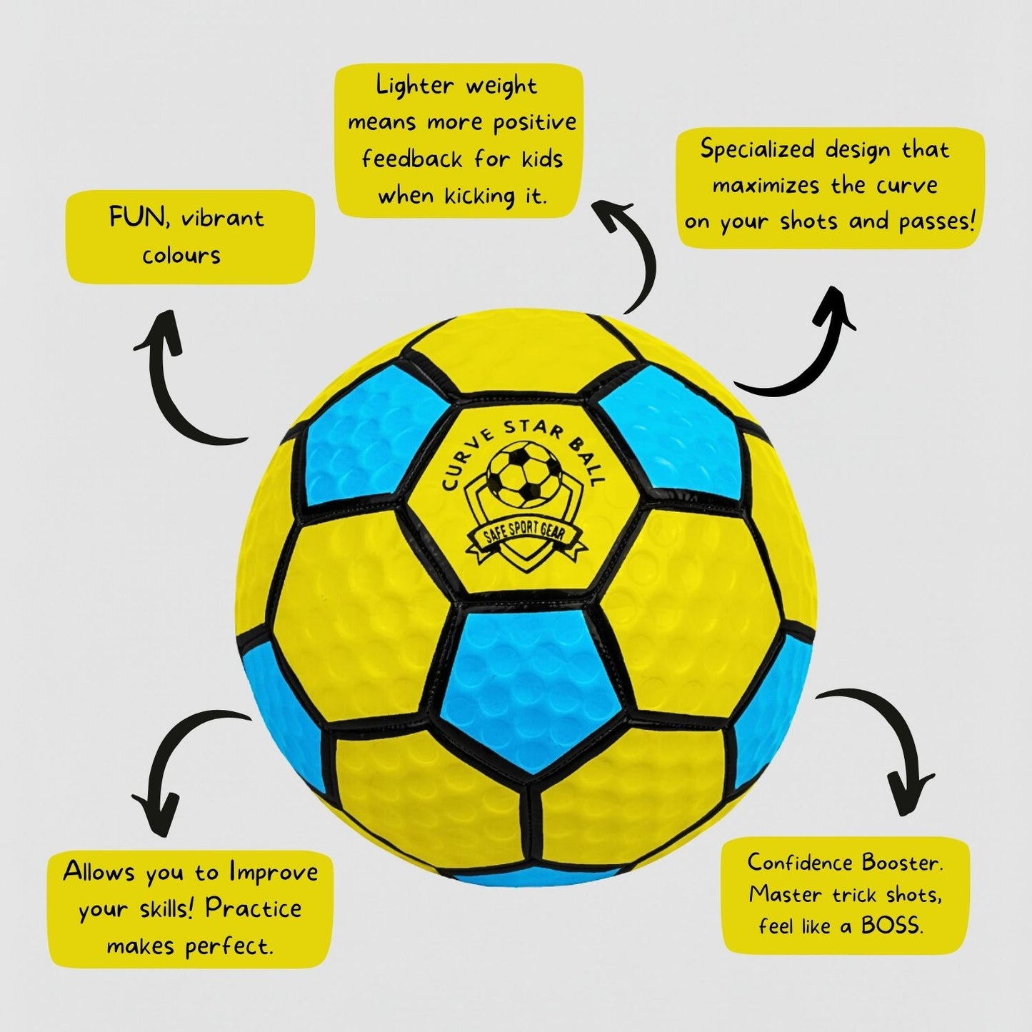 Curve Star Swerve Football with product highlights on a white background