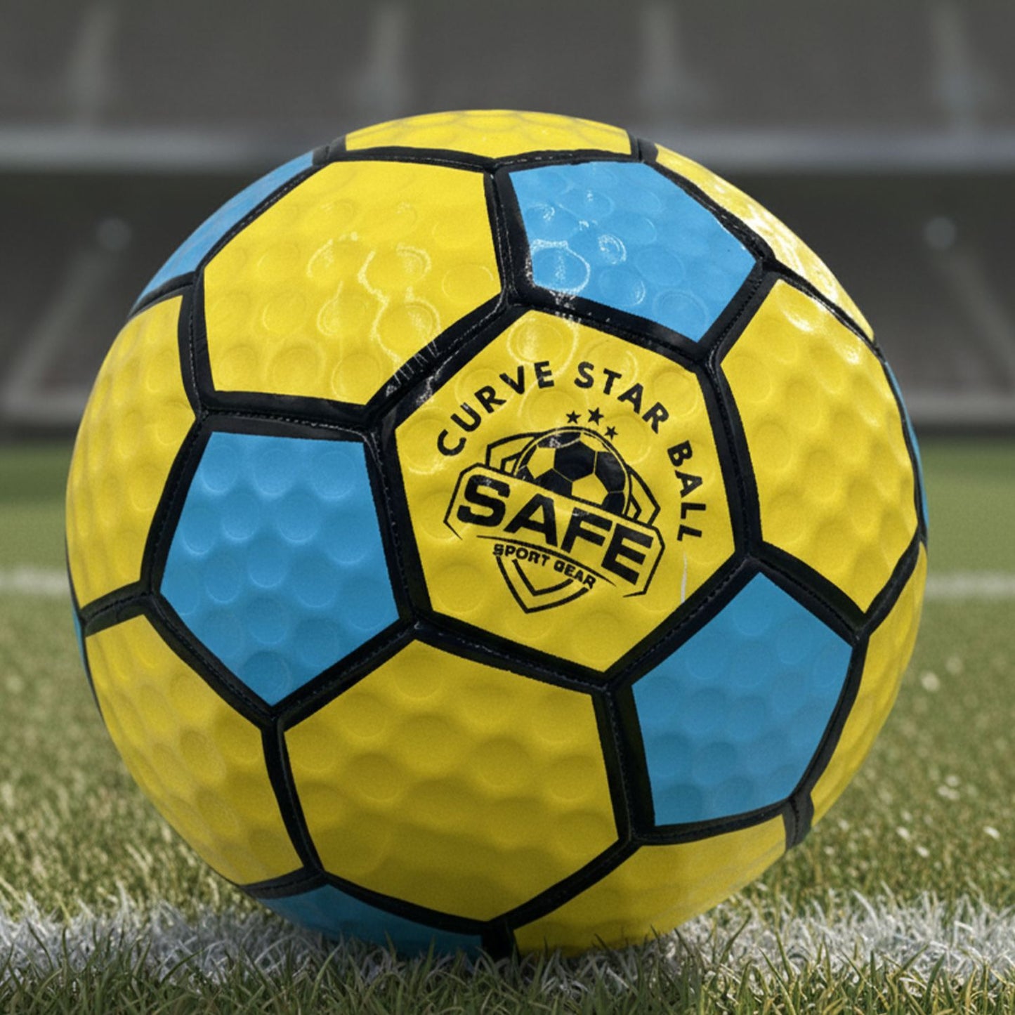 Curve Star Swerve Football with 'Safe Sport Gear' logo on a grass outdoor