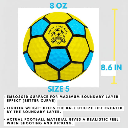 Curve Star Swerve Football with specifications on a white background