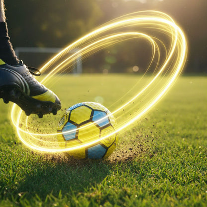 Curve Star Swerve Football on grass, ready to kick