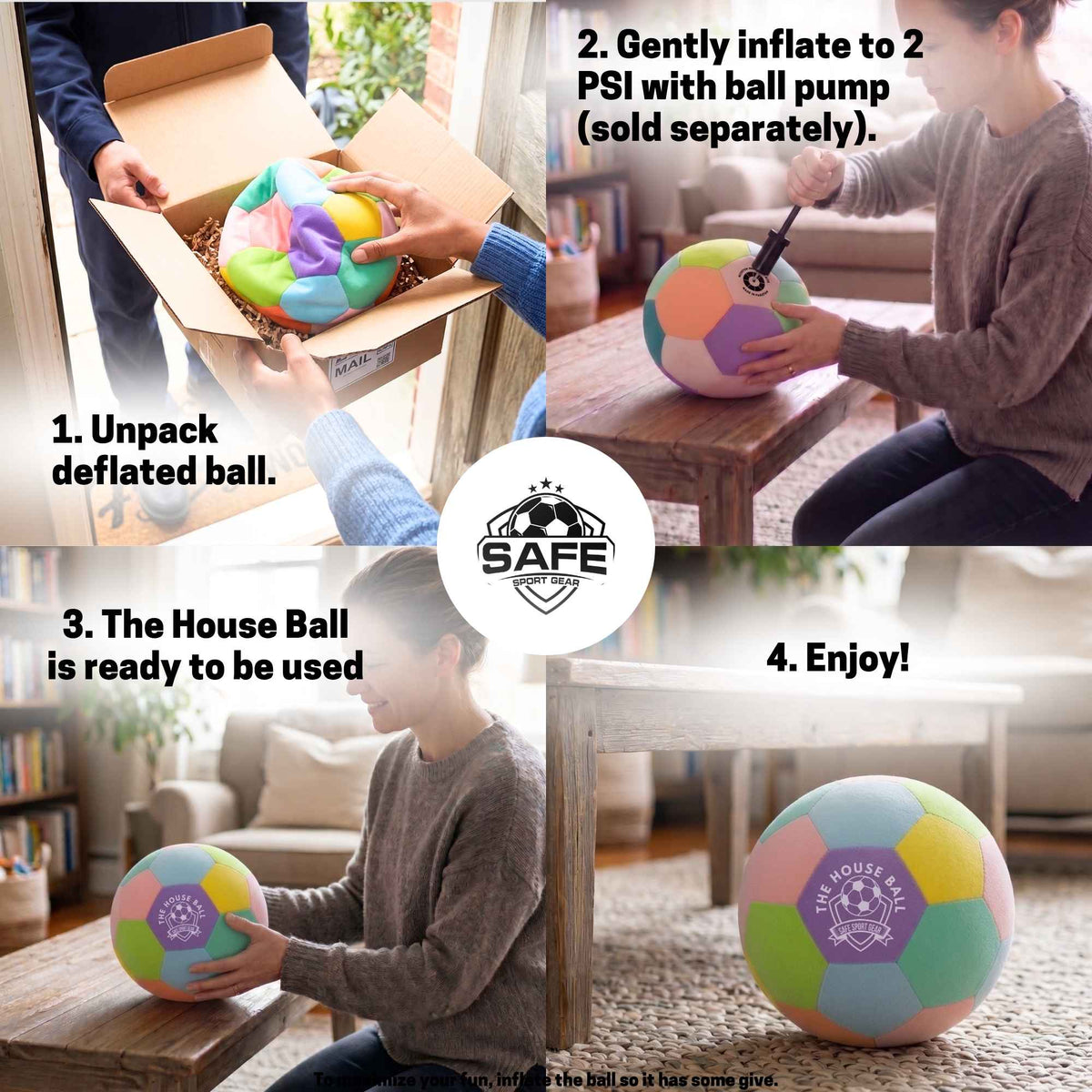 Step-by-step guide on how to inflate and use a House Ball - EE with a visible brand logo.