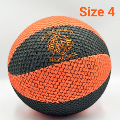 Close-up view of Size 4 HouseHoops Basketball with brand logo Safe Sport Gear on a white background