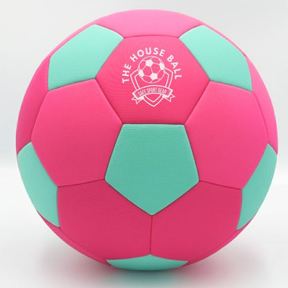 Close-up view of The Pink House Ball with Safe Sport Gear logo on a white background