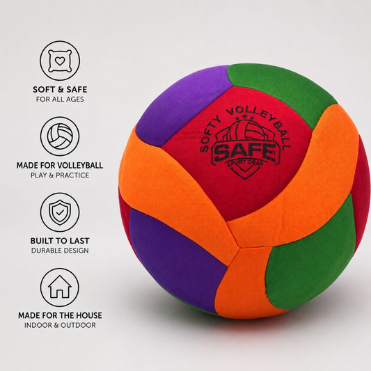 Softy Volleyball with Safe Sport Gear logo and descriptions on a light gray background
