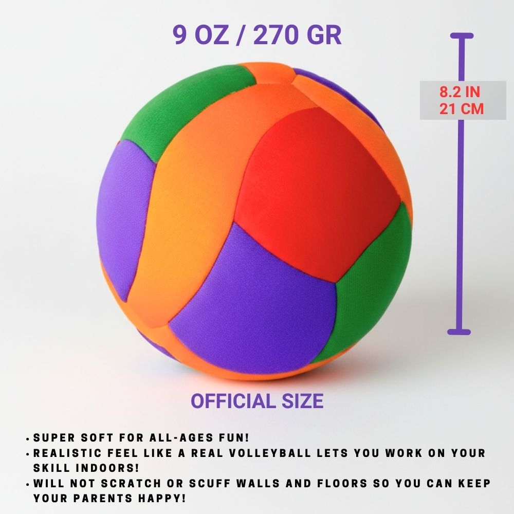 Softy Volleyball with size and weight information on a light white background