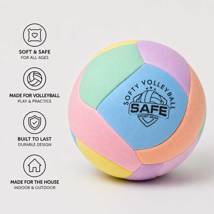 Softy Volleyball - Pink with safety features and Safe Sport Gear logo on a white background