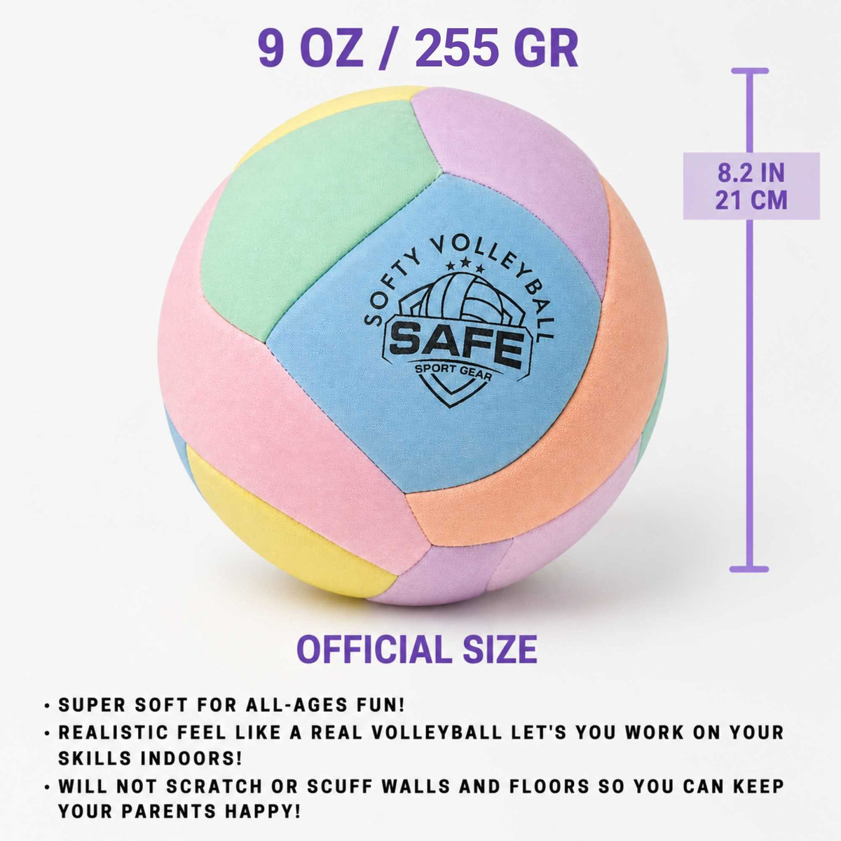 Softy Volleyball - Pink with size and weight information on a white background