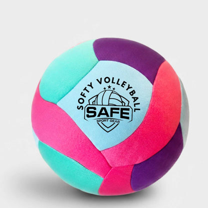 Close-up view of Softy Volleyball - Teal with Safe Sport Gear logo on a light gray background
